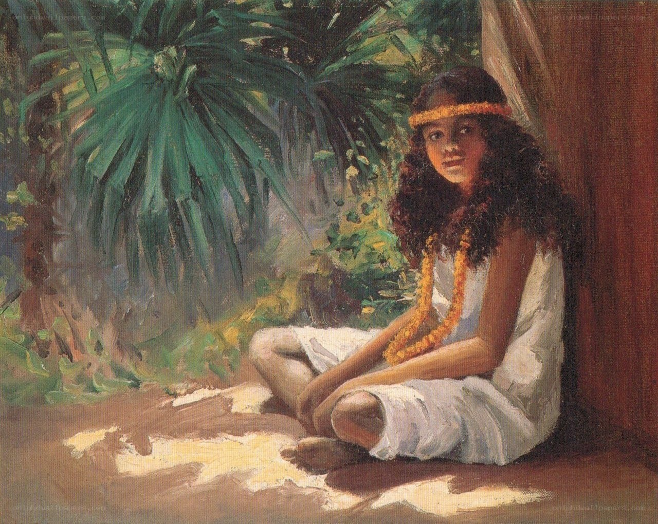 Girl in tropical setting