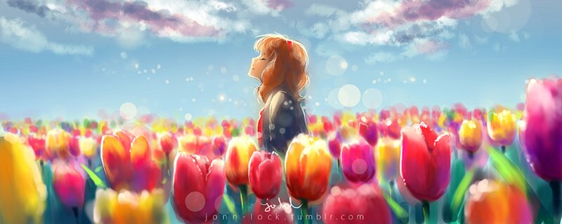 Girl in Tulip Field — Blue