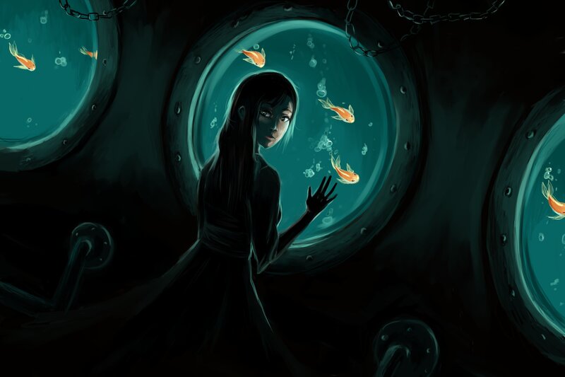girl in underwater chamber