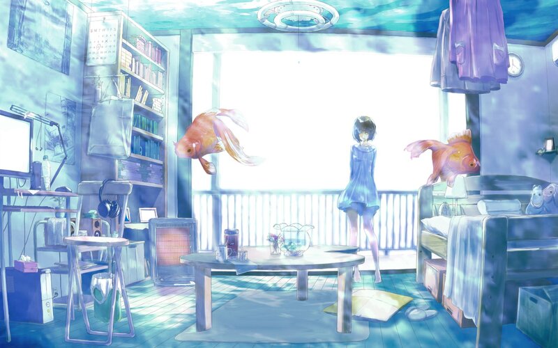 girl in underwater room