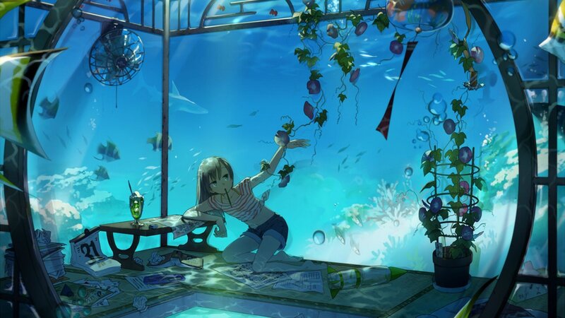 girl in underwater room