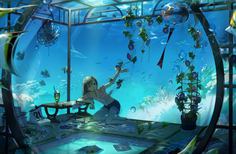 Girl in Underwater Room — Blue