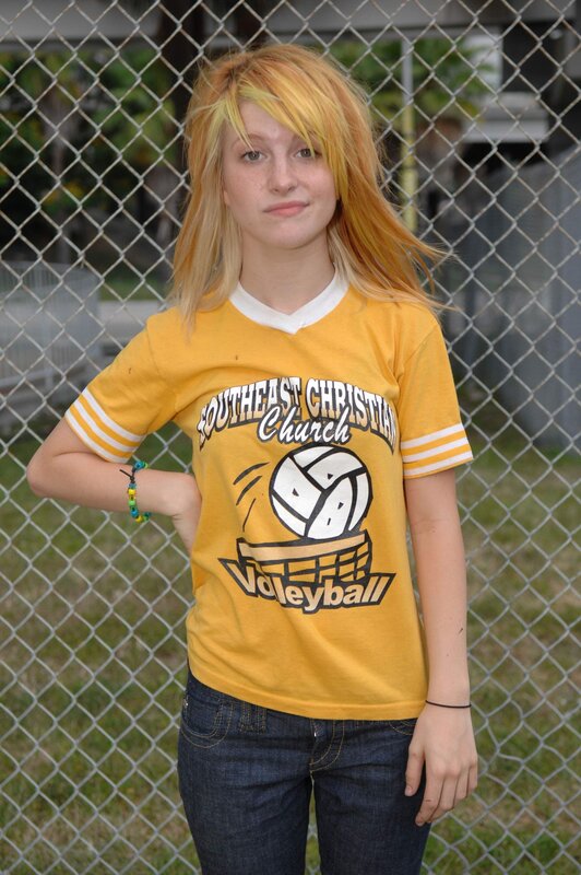 girl in volleyball shirt