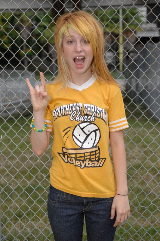 Girl in volleyball shirt