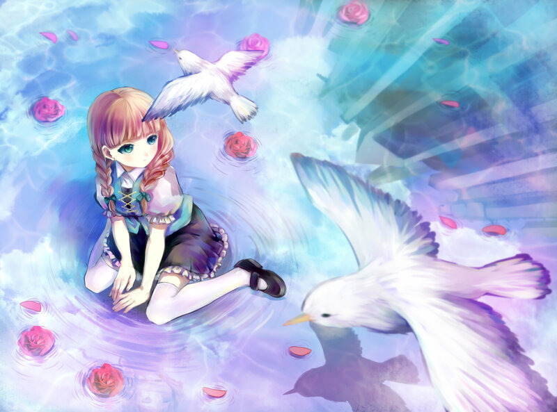 Girl in Water with Birds
