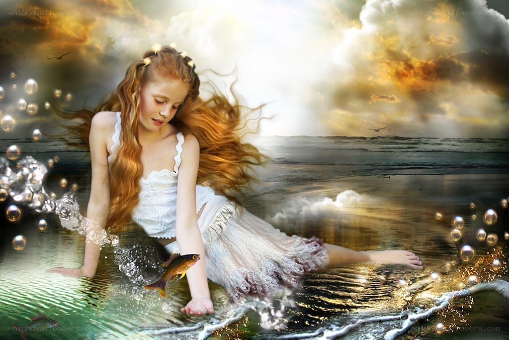 girl in water with fish