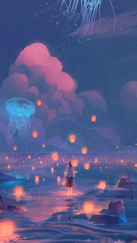 Girl in Water with Lanterns