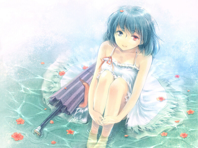 girl in water with umbrella