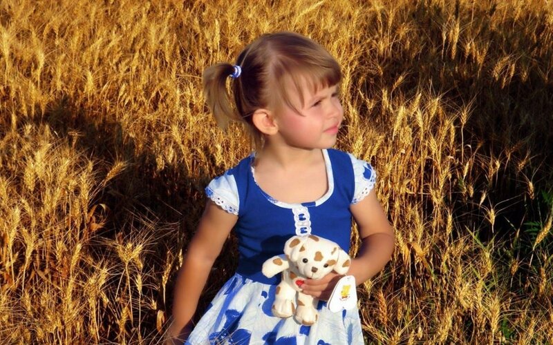 Girl in Wheat Field — Blue, Serene