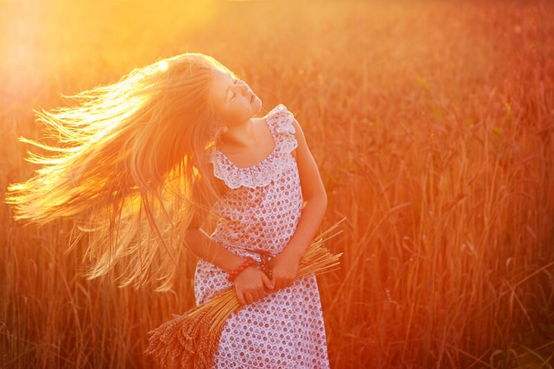 Girl in Wheat Field — Gold, Serene