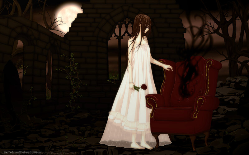 Girl in white dress at night