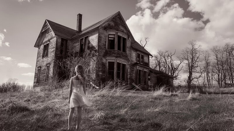 Girl in White Dress — Black, Dramatic, Afternoon