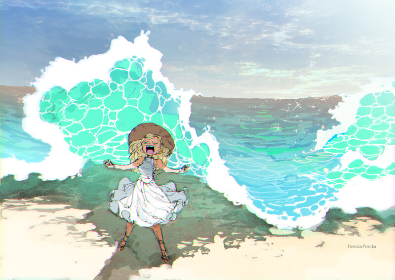 Girl in White Dress — Blue, Dramatic, Afternoon, Digital Art