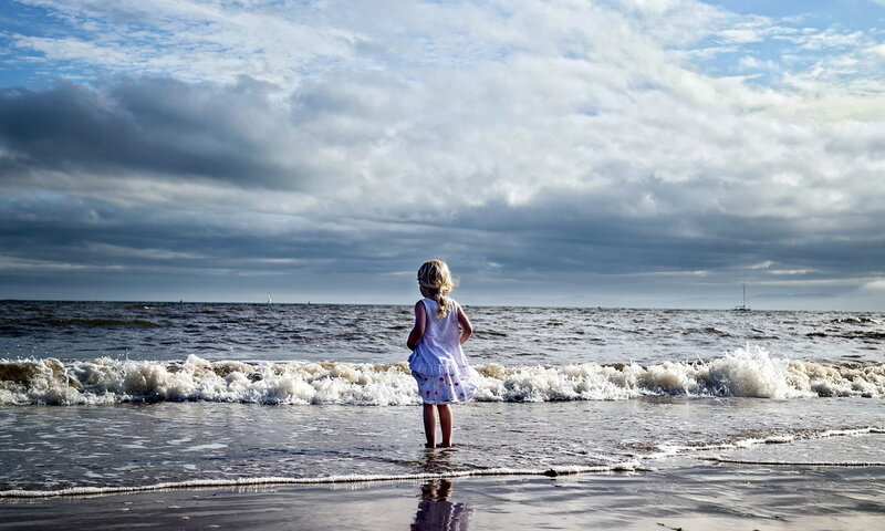 Girl in White Dress — Blue, Dramatic