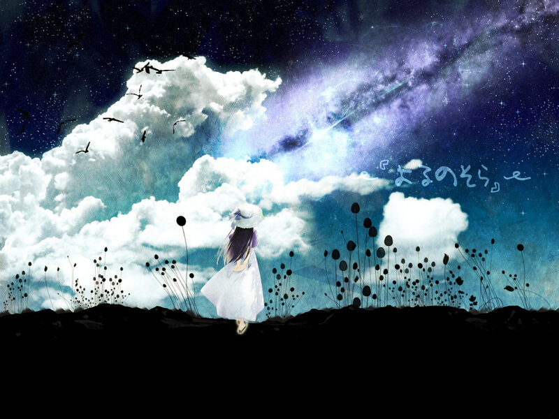 Girl in White Dress — Blue, Dreamy, Night, Digital Art