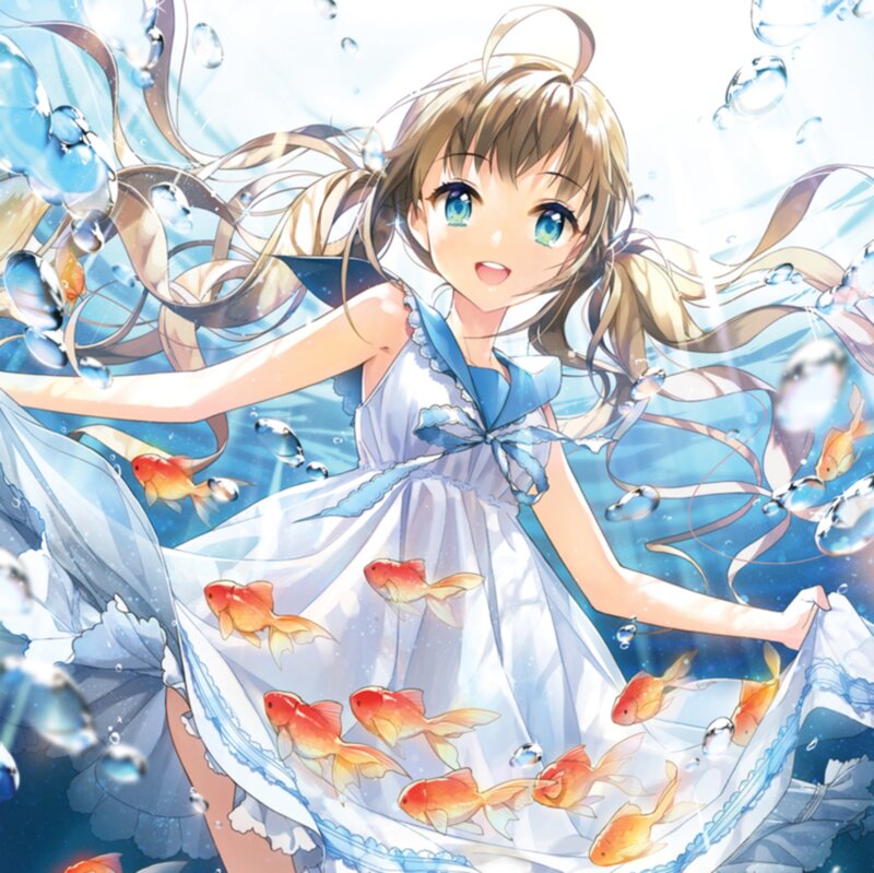 Girl in White Dress — Blue, Serene, Anime, Goldfish