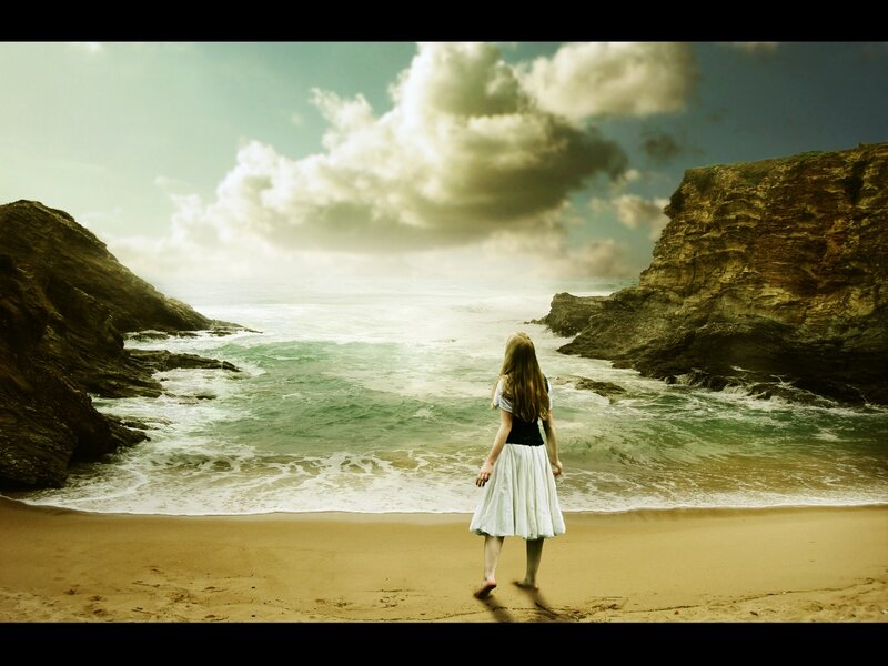 Girl in White Dress — Brown, Dramatic