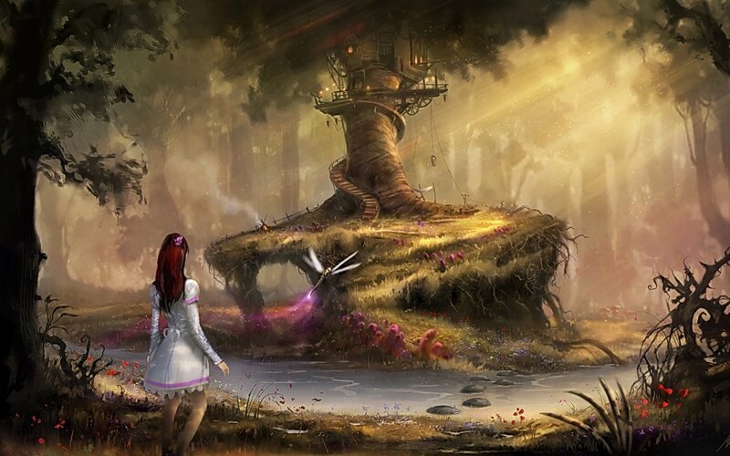 Girl in White Dress — Brown, Mysterious, Afternoon
