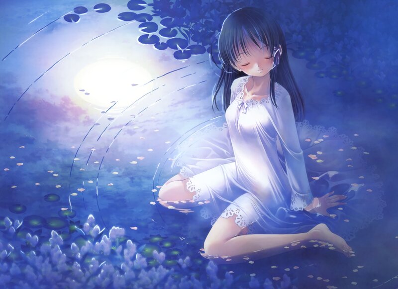 girl in white dress by moonlight