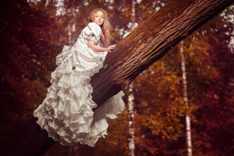 Girl in White Dress — Dramatic, Autumn