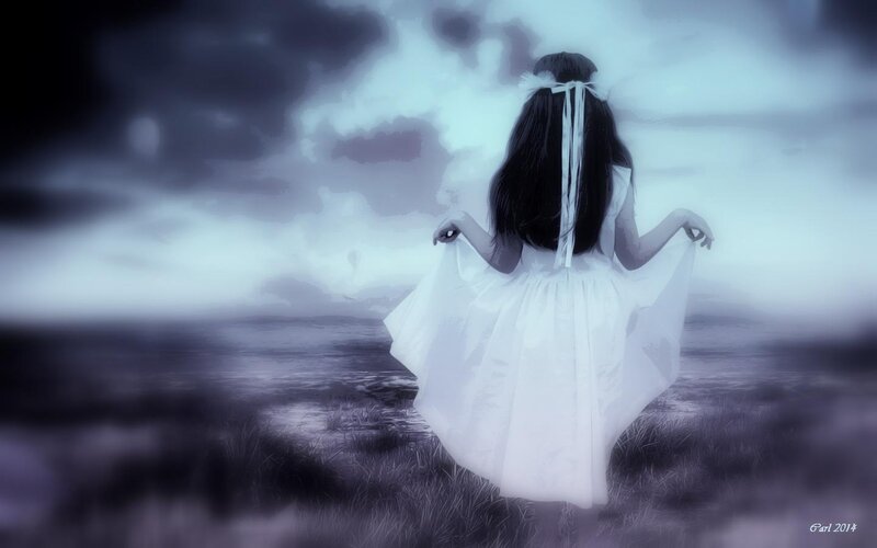 Girl in White Dress — Dramatic, Digital Art, Hair