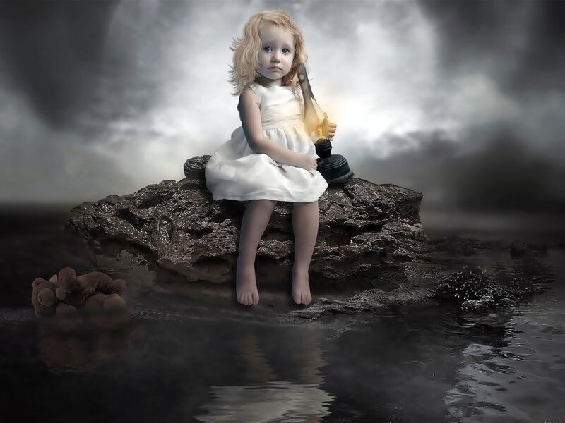 Girl in White Dress — Dramatic, Digital Art, Rock