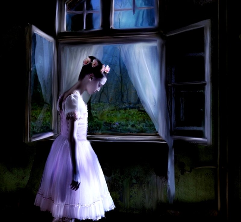Girl in White Dress — Dramatic, Night