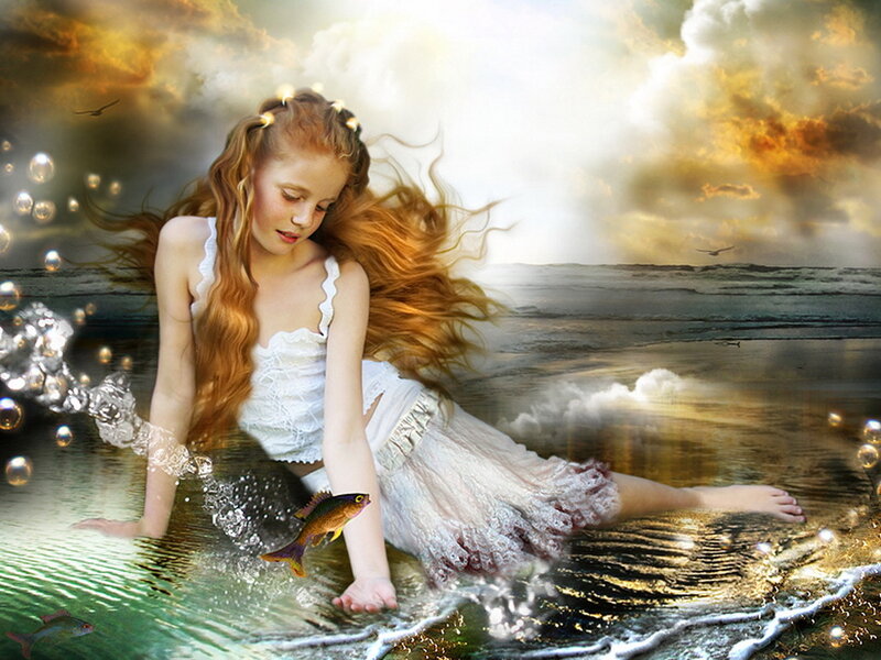 Girl in White Dress — Dramatic, Sunset, Digital Art