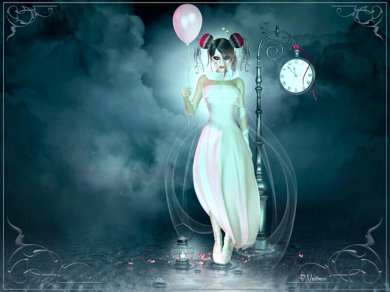 Girl in White Dress — Dreamy, Night, Digital Art
