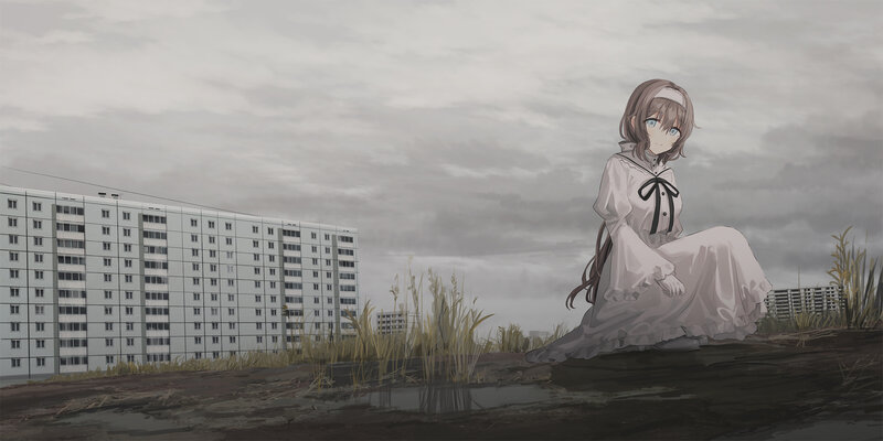 Girl in White Dress — Gray, Melancholic, Digital Art