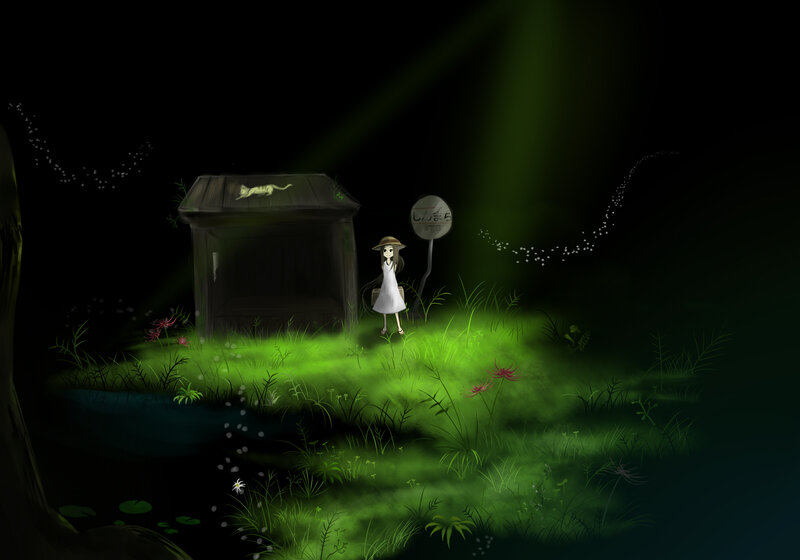 Girl in White Dress — Green, Mysterious, Night