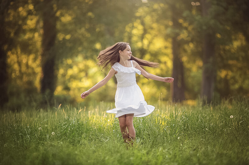 Girl in White Dress — Green, Serene, Afternoon, Photograph, Grass