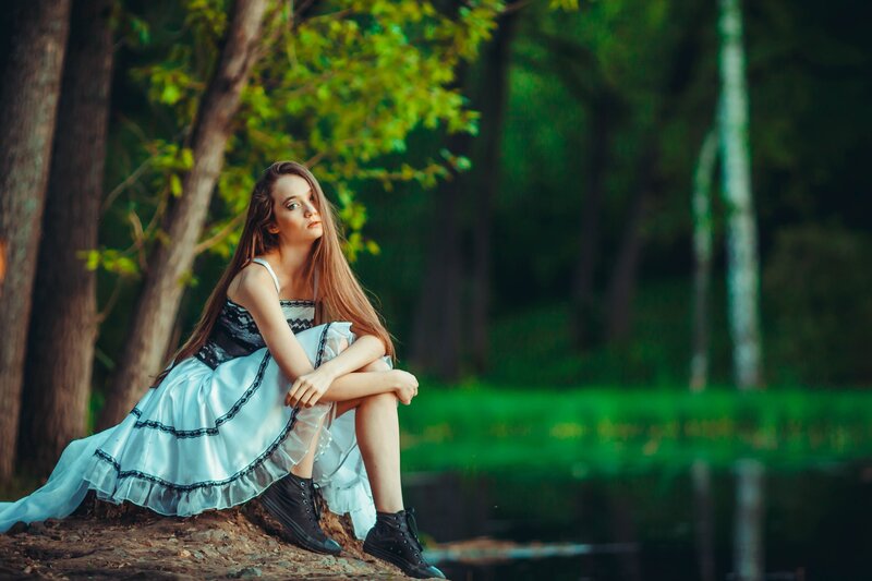 Girl in White Dress — Green, Serene, Afternoon, Photograph, Trees