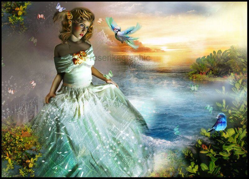 Girl in White Dress — Green, Serene, Sunset