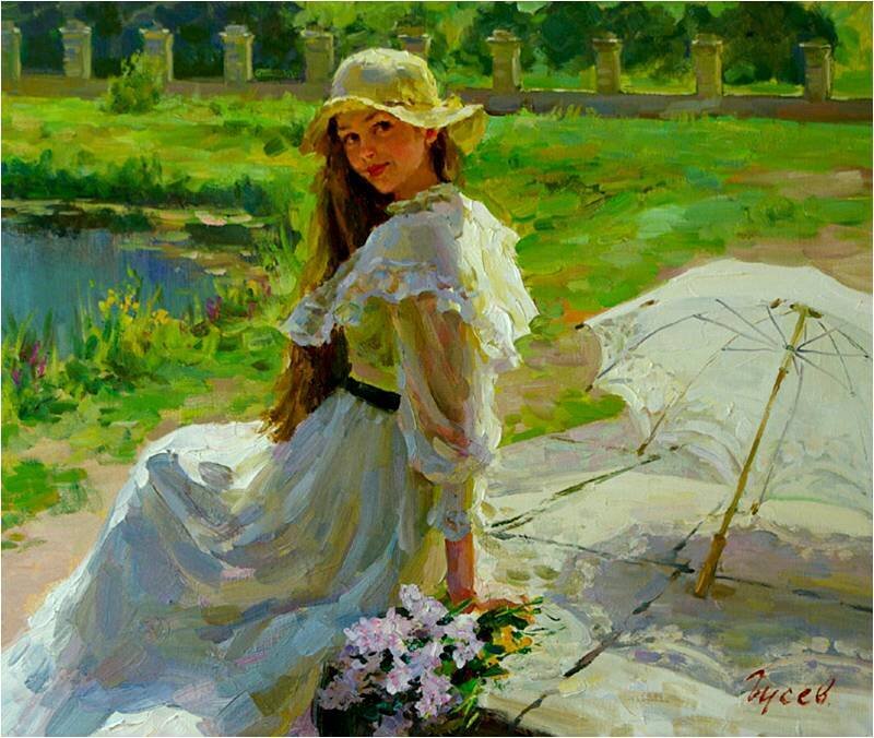 Girl in White Dress — Green