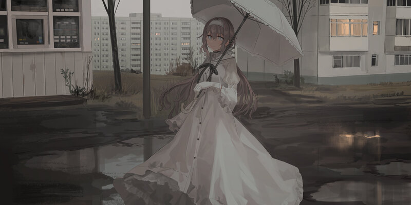 Girl in White Dress — Melancholic, Night, Digital Art
