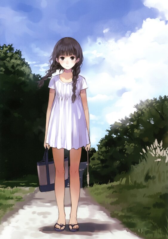 girl in white dress on path