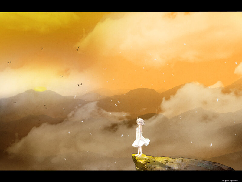 Girl in White Dress — Orange, Serene, Sunset, Digital Art