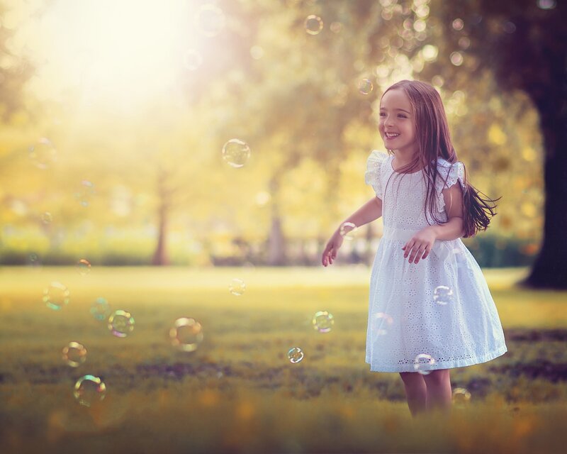 Girl in White Dress — Playful, Afternoon