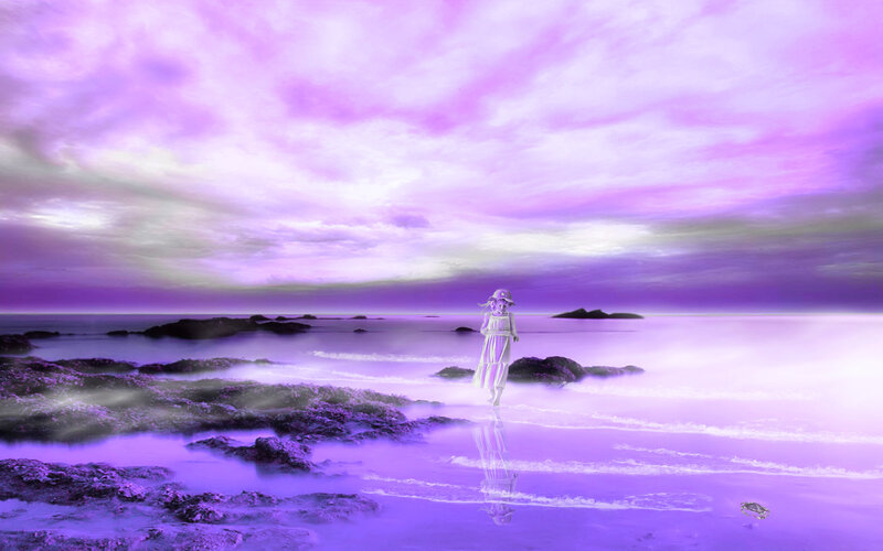 Girl in White Dress — Purple, Dreamy, Sunset