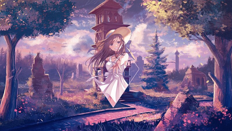 Girl in White Dress — Purple, Serene, Sunset