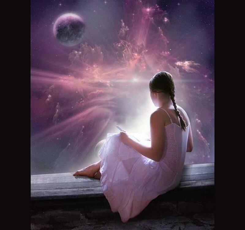 Girl in White Dress — Purple, Serene