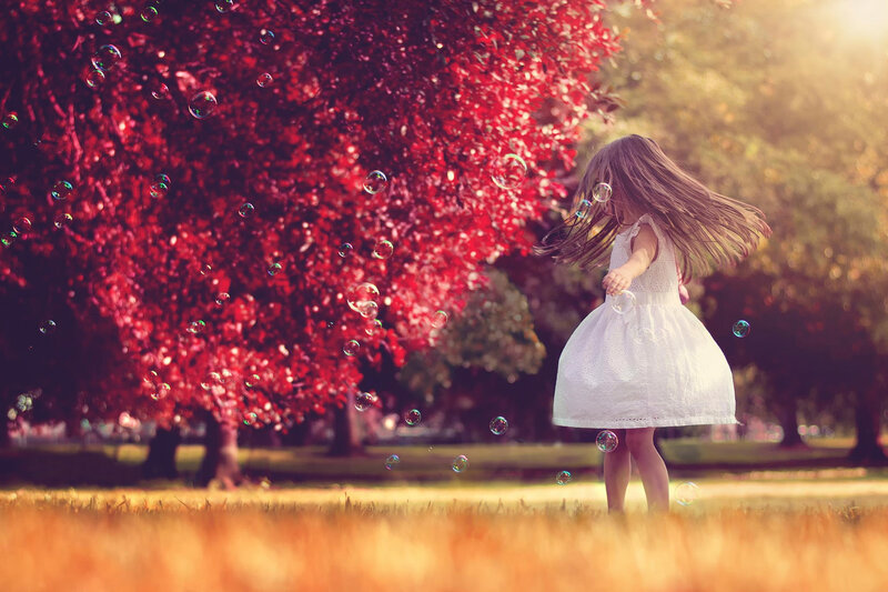 Girl in White Dress — Red, Serene, Afternoon