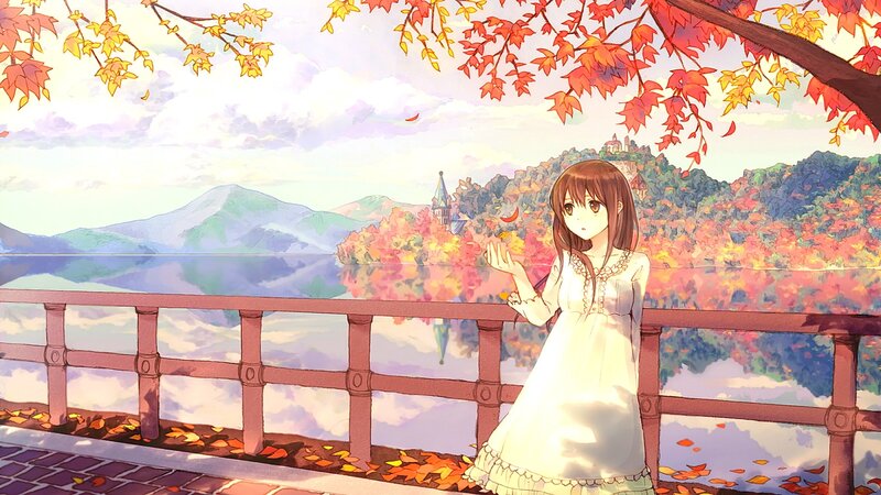 Girl in White Dress — Red, Serene, Autumn