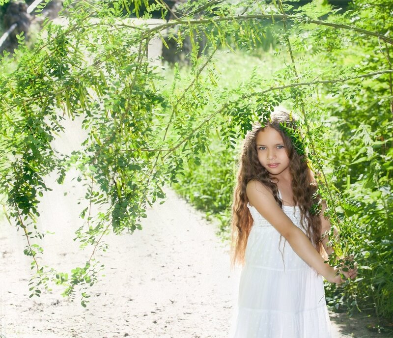 Girl in White Dress — Serene, Afternoon, Photograph, Tree Branches