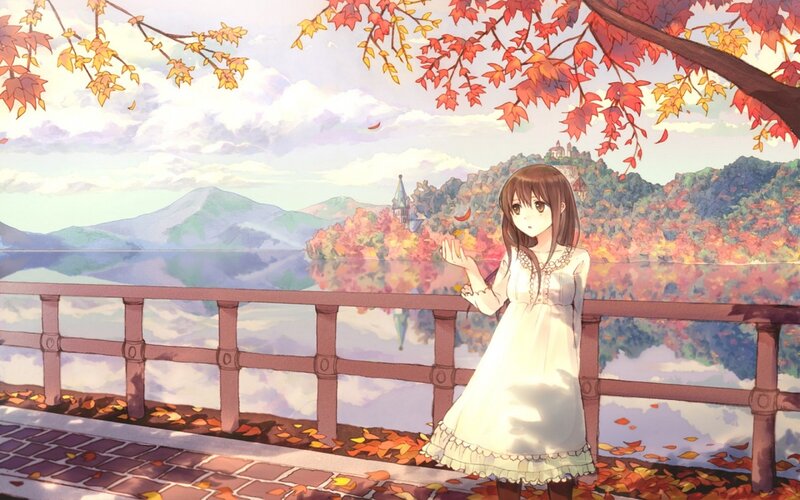Girl in White Dress — Serene, Autumn, Anime