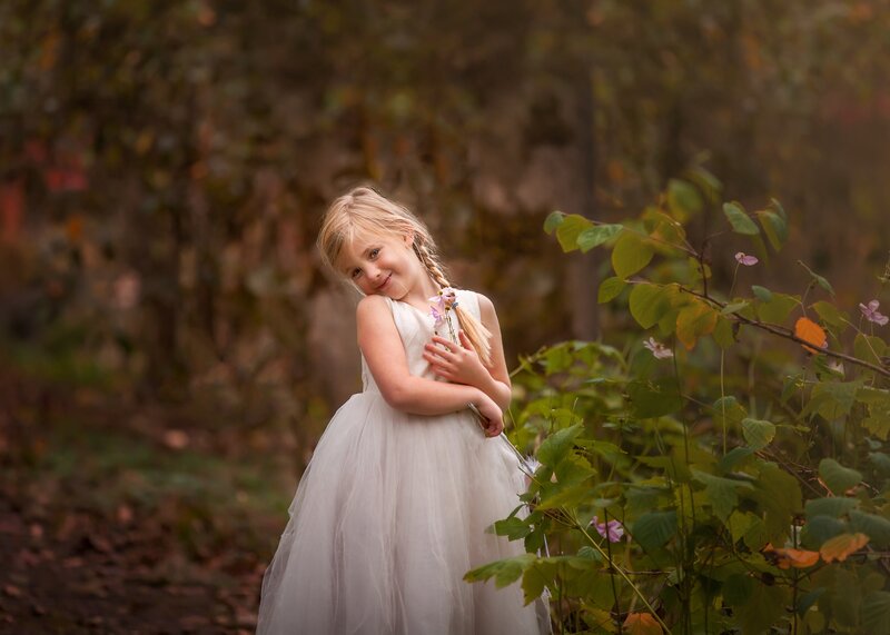 Girl in White Dress — Serene, Autumn, Photograph, Flowers