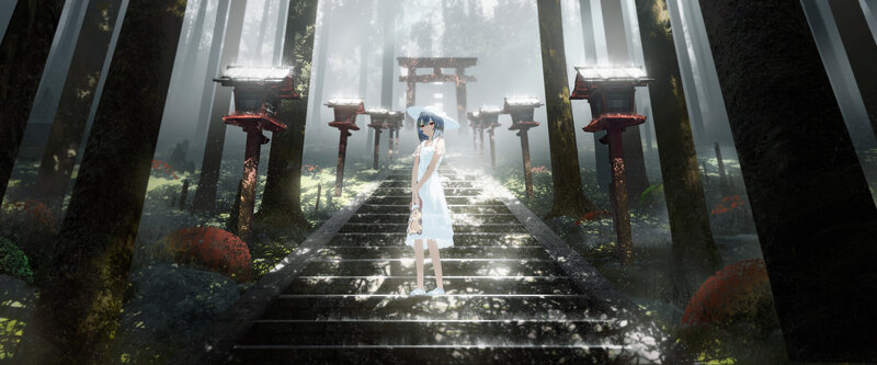 Girl in White Dress — Serene, Morning, Digital Art