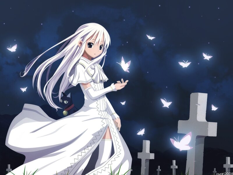 Girl in White Dress — Serene, Night, Anime