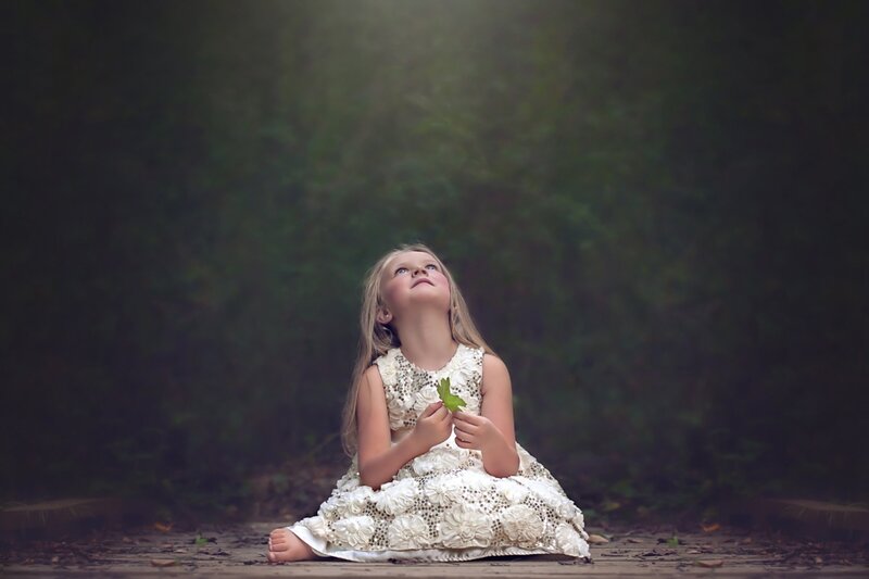 Girl in White Dress — Serene, Photograph, Leaf